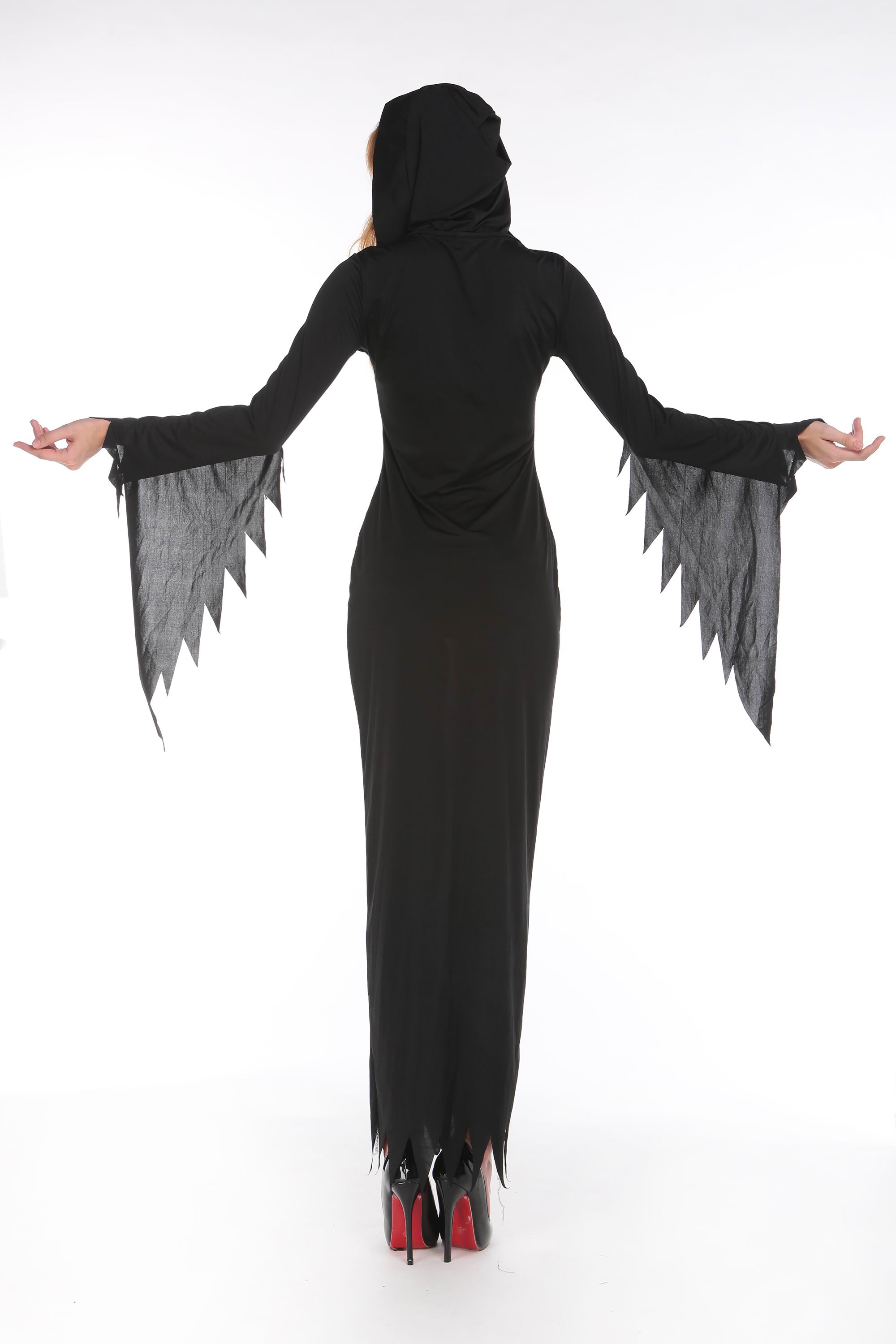 F66175 Black Hooded Robe Witch Costume